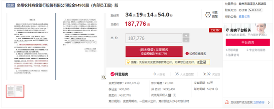 泉州农商行第三大股东所持5540万股股权将被75折拍卖，此前已多次流拍