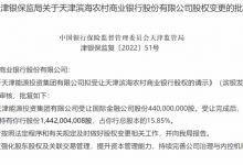 杉德畅刷整理：受让外资4.4亿股股份，天津能源投资集团晋升天津滨海农商行单一大股东，该行2019年终止A股上市辅导