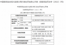 杉德畅刷整理：浙江嵊州瑞丰村镇银行违法被罚 大股东为瑞丰银行