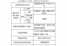 杉德畅刷整理：因贷后管理不尽职等，东亚银行宁波分行被罚30万