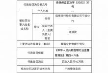 杉德畅刷整理：因票据业务管理不到位，临商银行宁波分行被罚40万