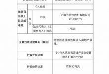 杉德畅刷整理：因经营贷违规流入房地产领域，内蒙古银行哈尔滨分行被罚30万