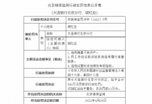 杉德畅刷整理：银行财眼｜大连银行北京分行被罚340万 因违规掩盖不良资产等三项案由