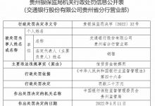 杉德畅刷整理：交通银行贵州省分行营业部被罚 信贷资金被挪用