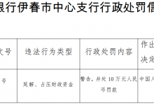 杉德畅刷整理：龙江银行伊春分行违法被罚 延解占压财政资金