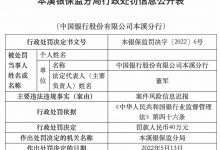 杉德畅刷整理：中行本溪分行及5责任人收8罚单 案件风险信息迟报等