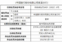 杉德畅刷整理：中国银行本溪分行被罚90万元：因案件风险信息迟报等三项违法违规事实