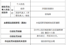 杉德畅刷整理：洪洞农商银行被罚30万元：因未经任职资格核准实际履职