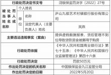 杉德畅刷整理：九江银行旗下3家村镇银行合计被罚95万元 3人被警告