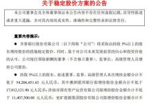 杉德畅刷整理：齐鲁银行：股东、高管齐出手“稳价” 拟增持金额合计超5400万元